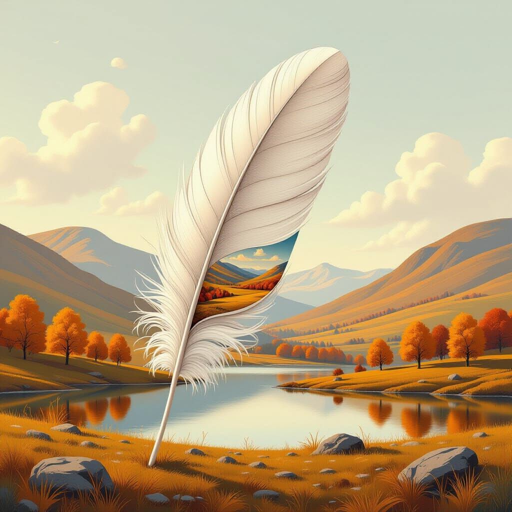 Feather Containing Miniature Autumn Landscape