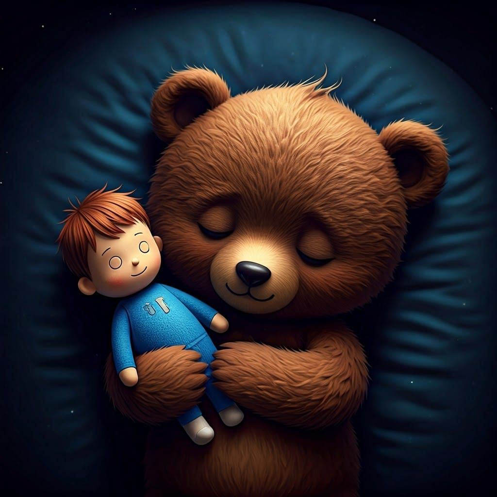 Cute Baby Bear Asleep in Nursery Illustration