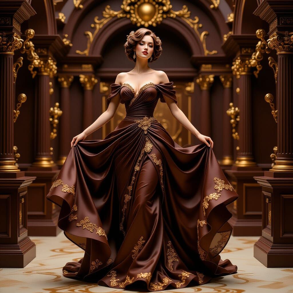 Chocolate Dress Sculpture in Hyperrealistic Style