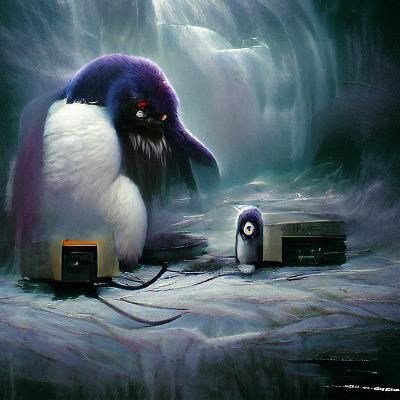 Penguin on GameCube in Dark Fantasy Style
