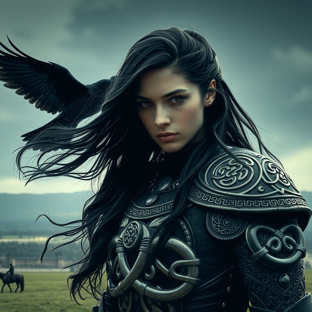 Celtic Woman with Crow in Double Exposure