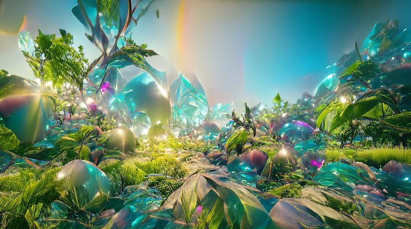 Crystal Jungle Orchard with Light Refraction