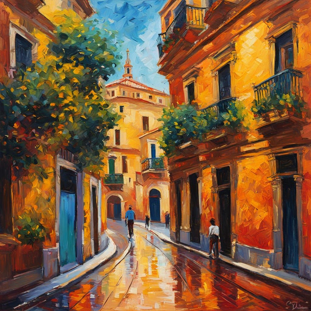 Seville, Spain in Expressionist Impasto Oil Painting