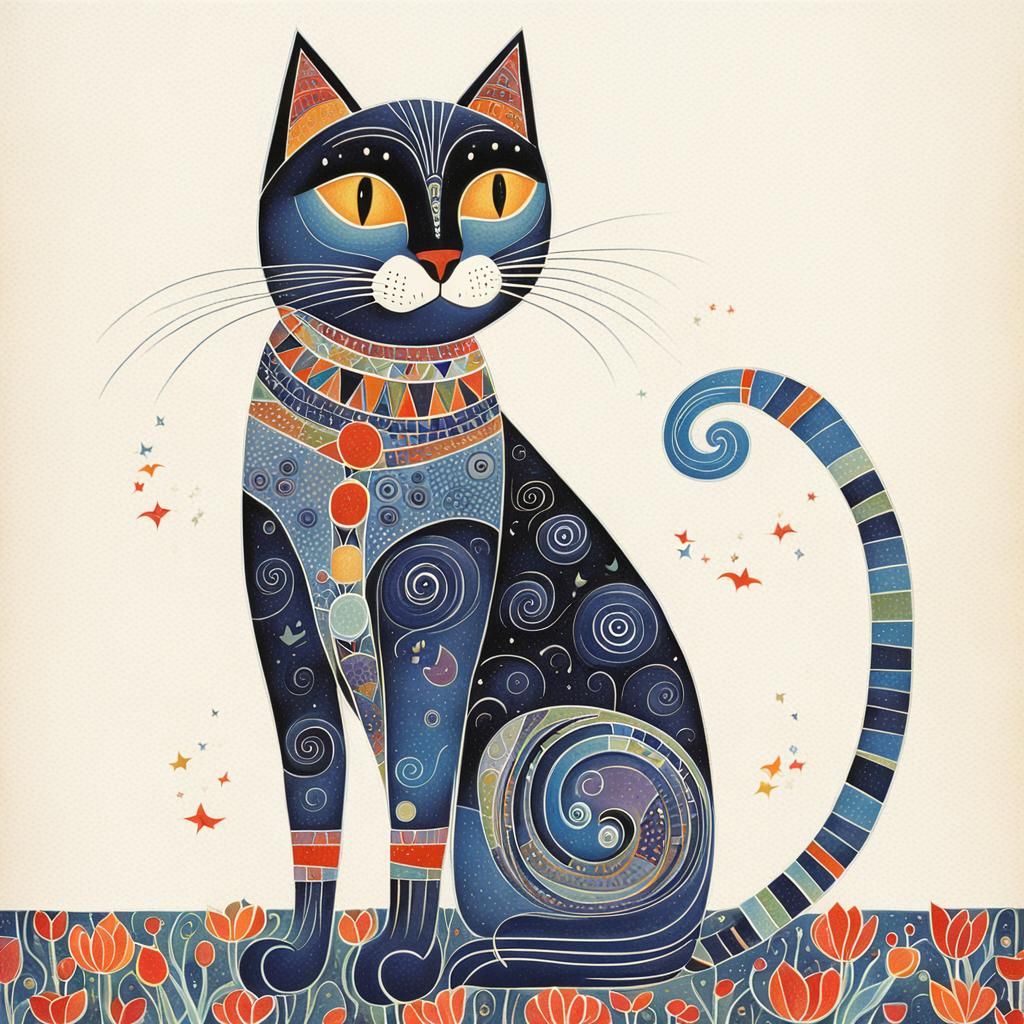 Stylized Cat Illustration in Geometric Style