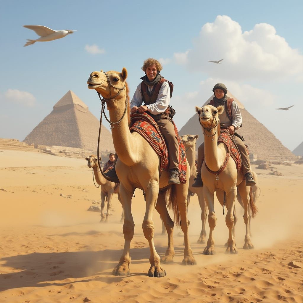 Ancient Egyptian Pyramids in the Desert Sun