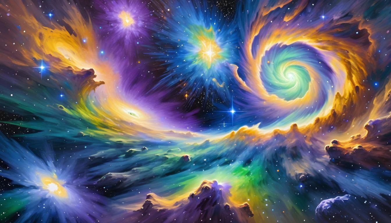 Vibrant Gouache Portrait of a Mega Star Cluster in Celestial...