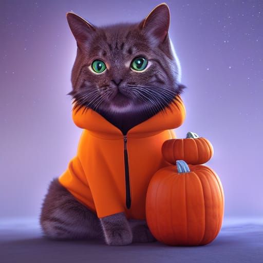 Cats in Pumpkin Hoodies: Fantasy Concept Art