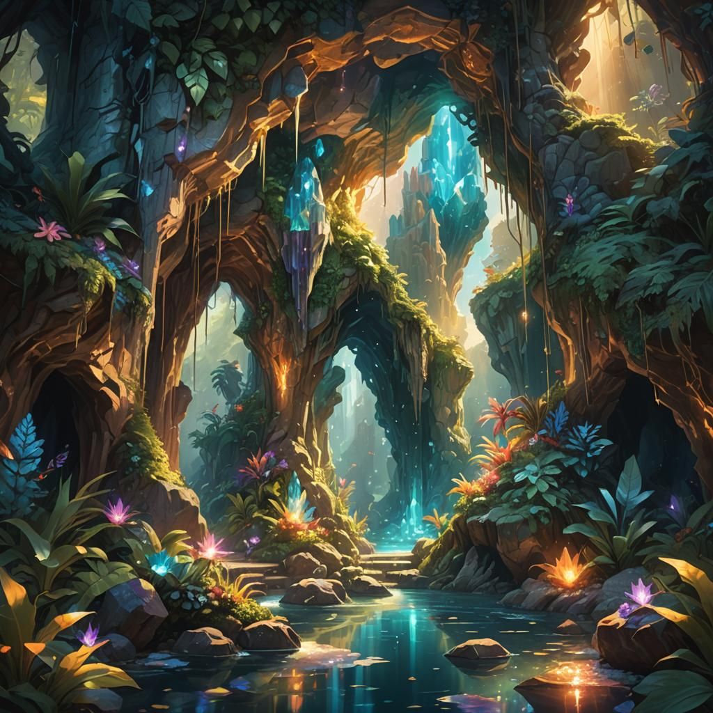 Enchanted Crystal Grotto in Art Nouveau Style