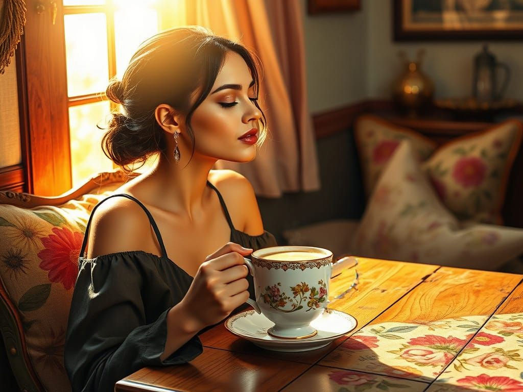 Cozy Morning Moment with Beautiful Woman