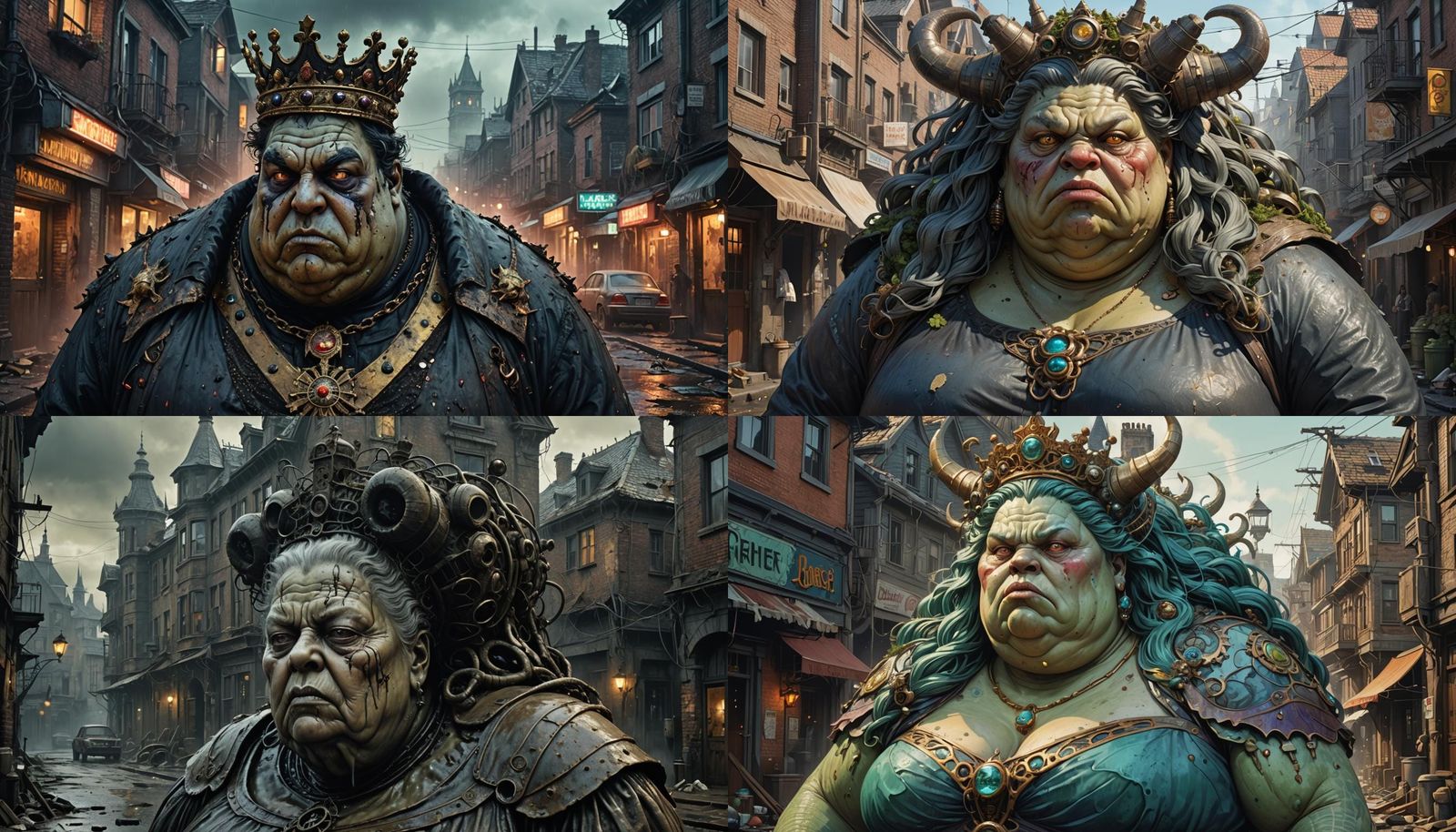 Obese Queen in Polluted Town, Hyperdetailed Portrait