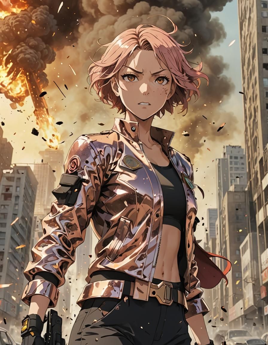 Rose Gold: Anime Mutant Smashing Through City