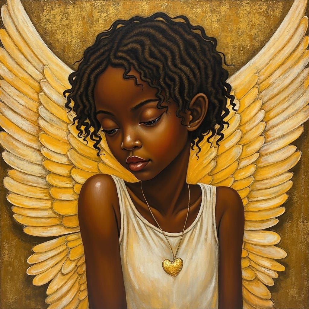 Ethereal African Child Angel with Golden Accents and Luminou...