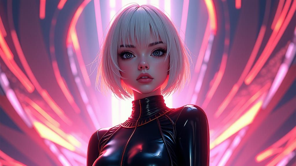 Androgynous Anime Figure with Platinum Hair in 3D Art