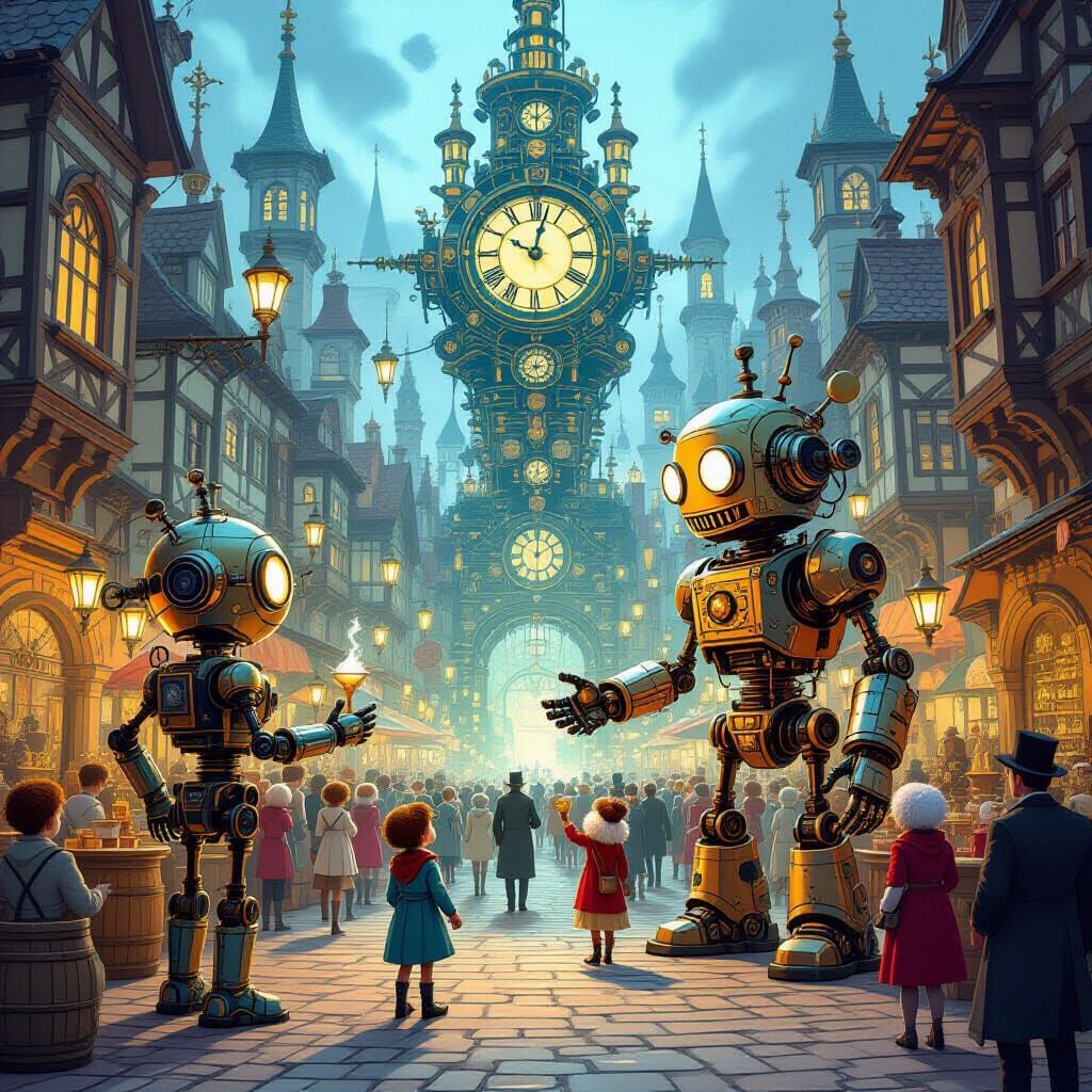 Automatons Celebrate Awakening in Clockwork City Square