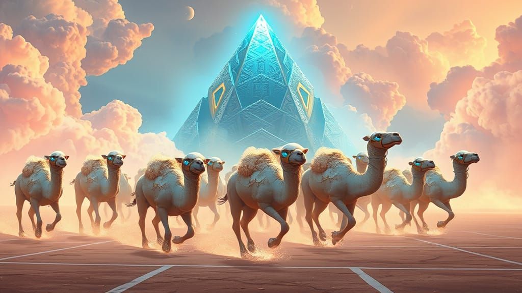 Chibi Camels Run Through Neon Desert