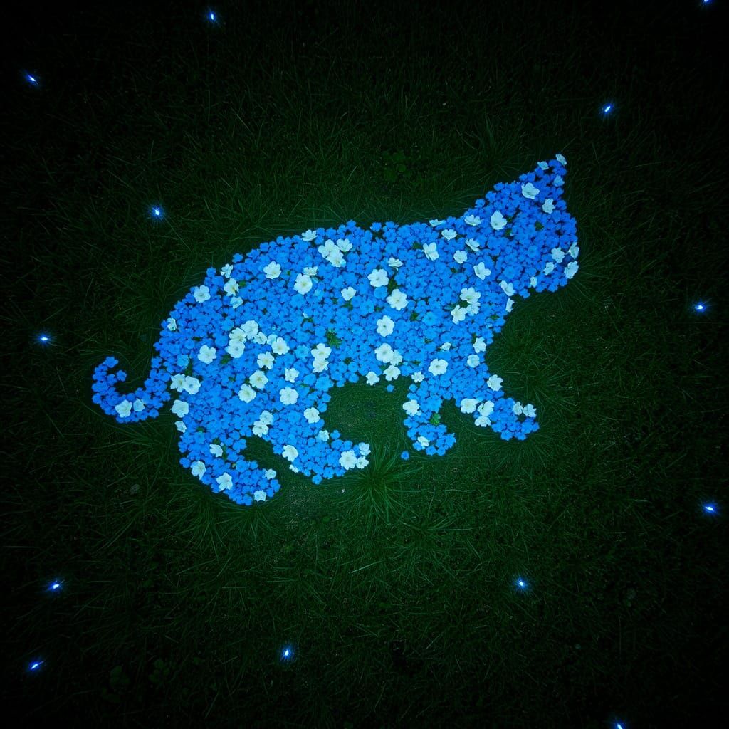 Aerial View of Cat-Shaped Flowers at Night