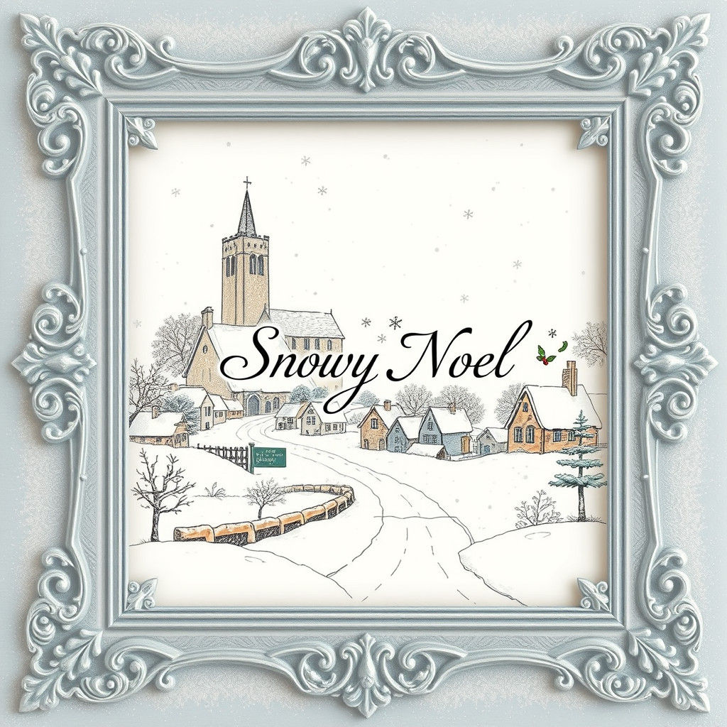 Snowy Village Illustration in Beatrix Potter Style