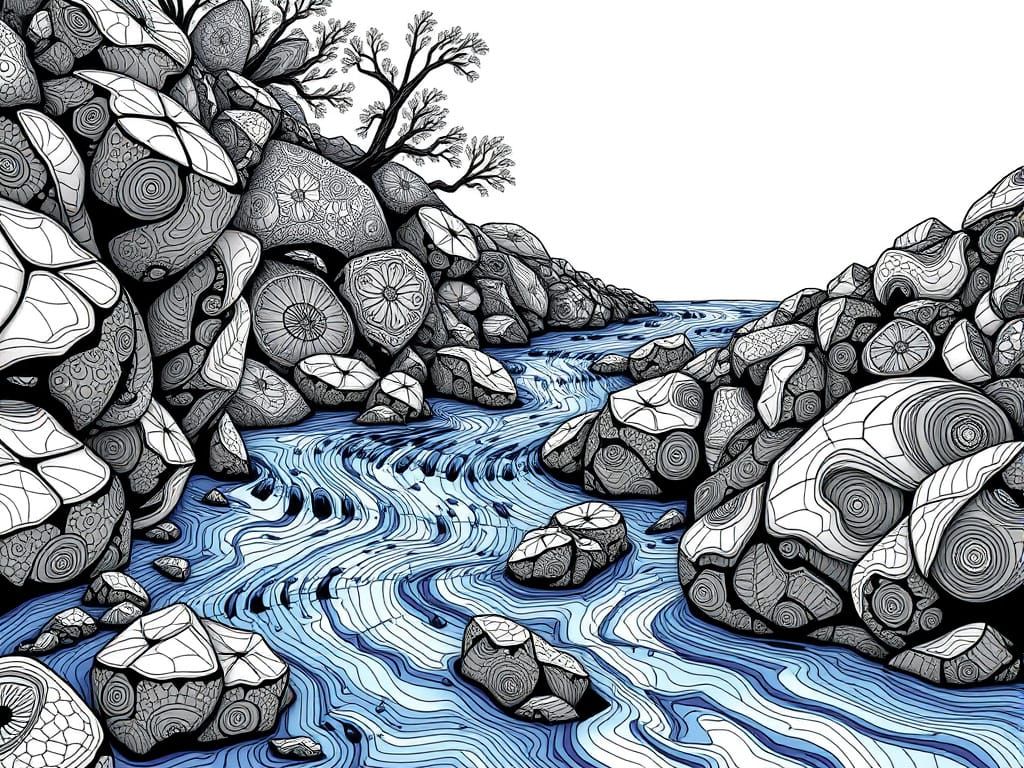River Rock Abstract Art in Zentangle Style