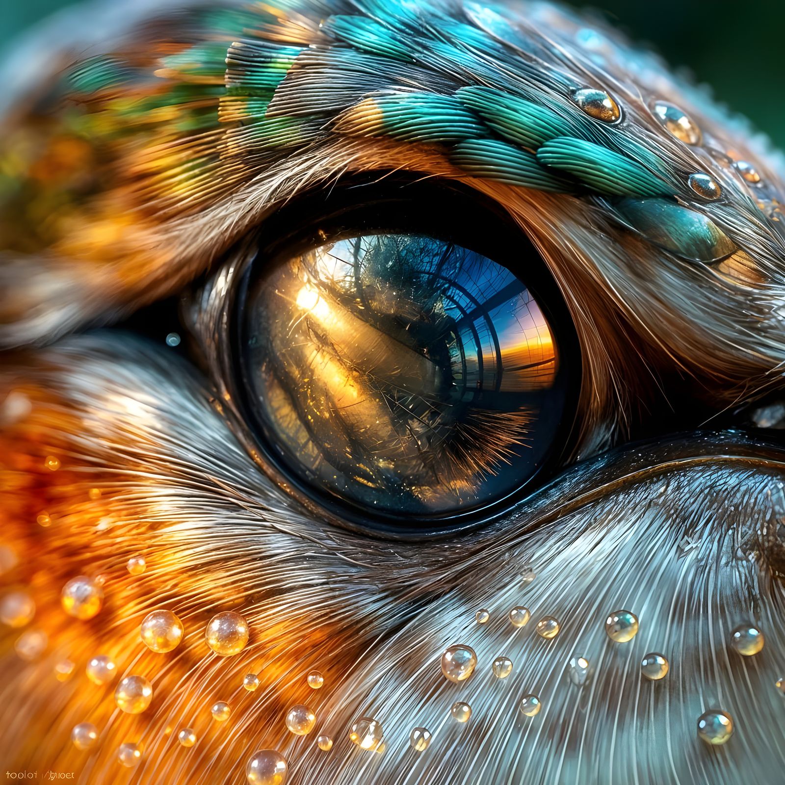 Hummingbird Eye Reflecting Jungle, Art Nouveau Style
