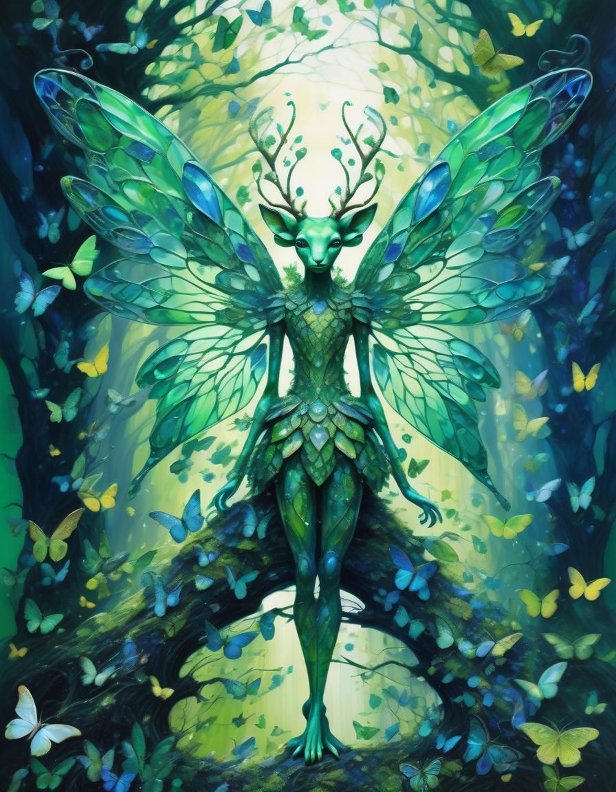 Green Glass Nymph Tree Hybrid with Symmetrical Wings