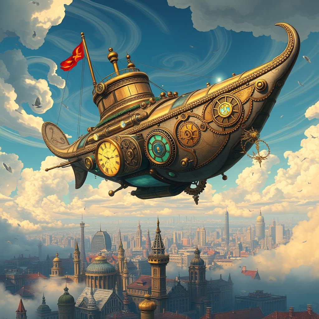 Surreal Steampunk Airship Manta Ray Soars Through Clockwork ...