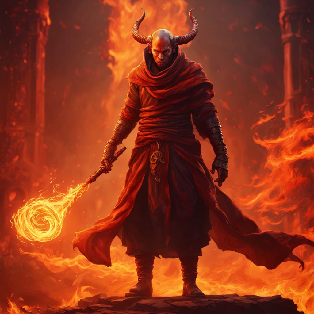 Tall Monk Tiefling in Inferno Concept Art