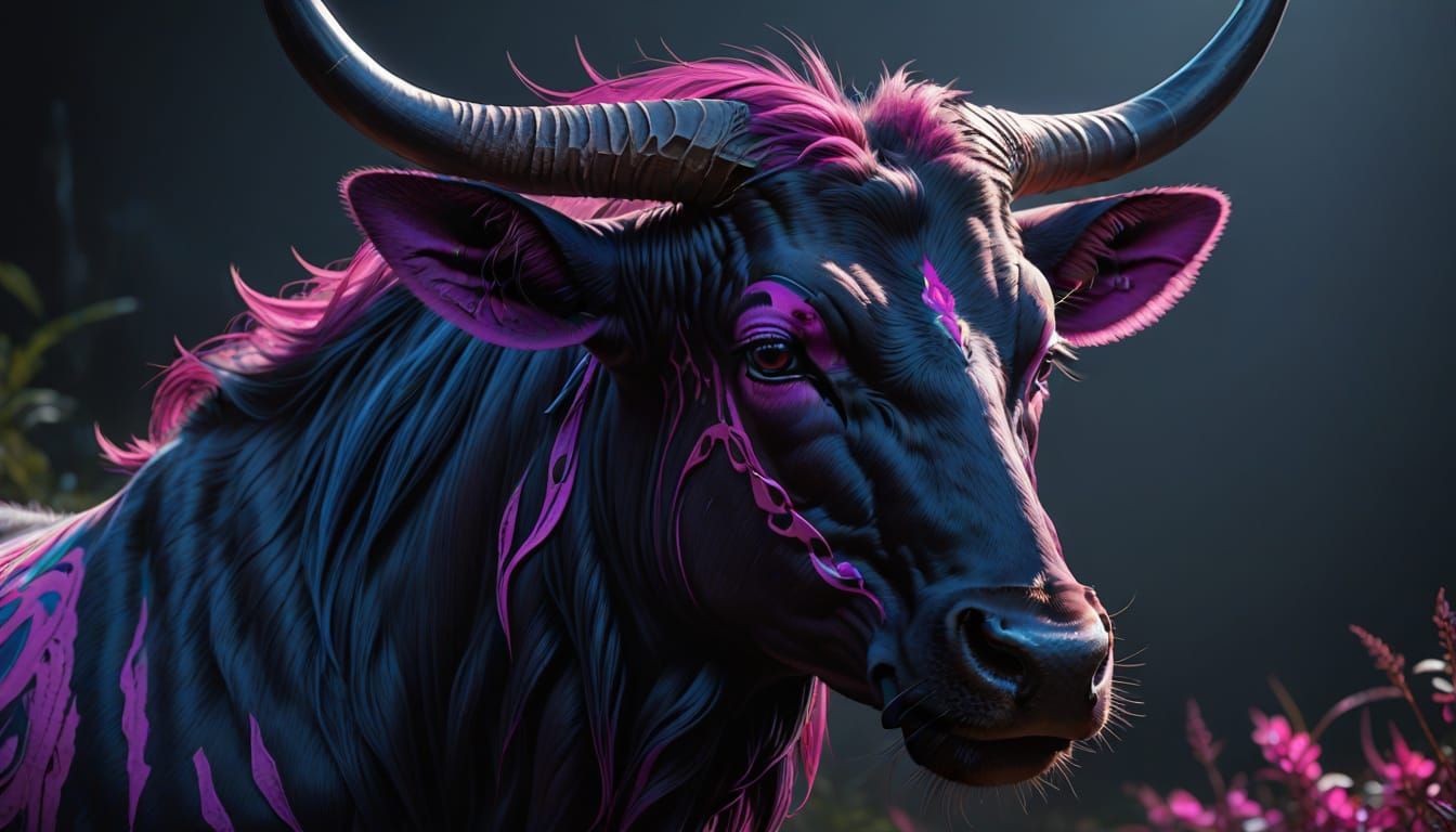 Anime-Inspired Portrait of a Majestic Wildebeest