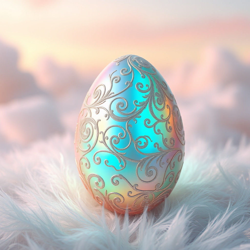 Iridescent Egg Friend with Swirling Fractal Patterns