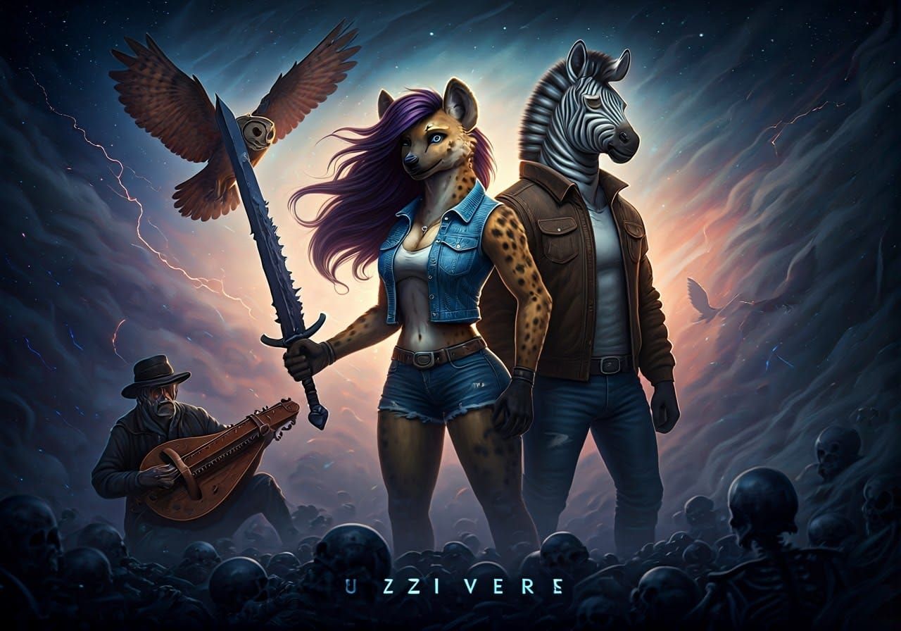 Heroic Furry Hyenas Battle in Cosmic Maelstrom with Majestic...