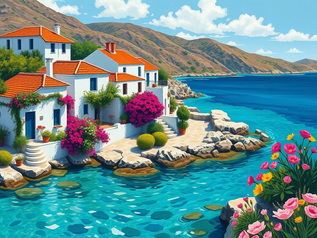 Serene Greek Island Paradise in Vibrant Colors
