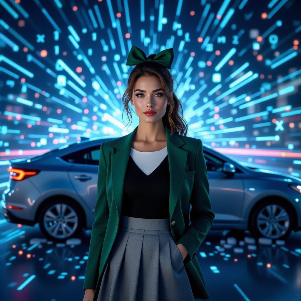 Hyperrealistic Car Crash Scene with Woman in Cyberpunk Style