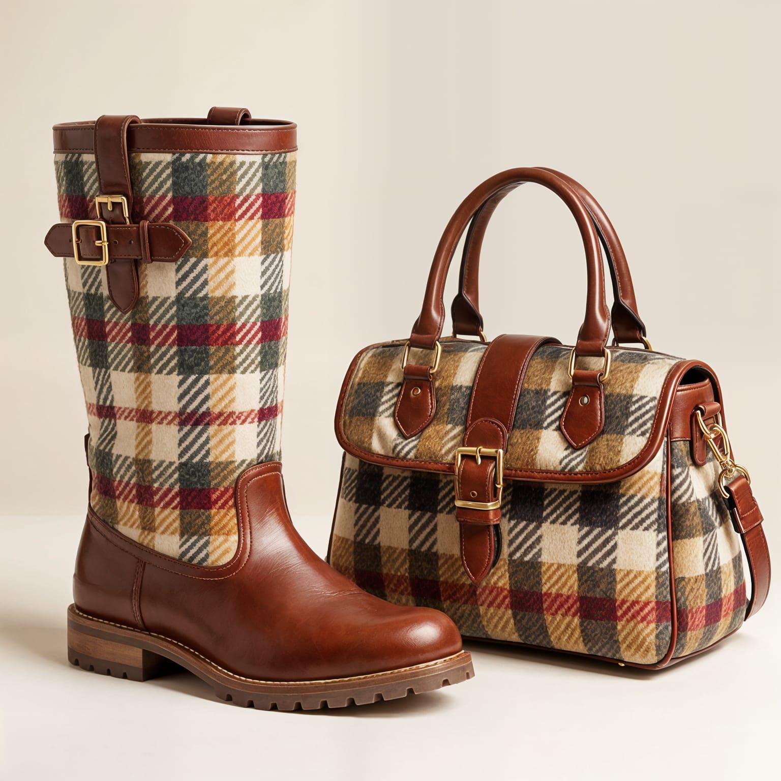 Hyperrealistic Harris Tweed Boots and Handbag Set