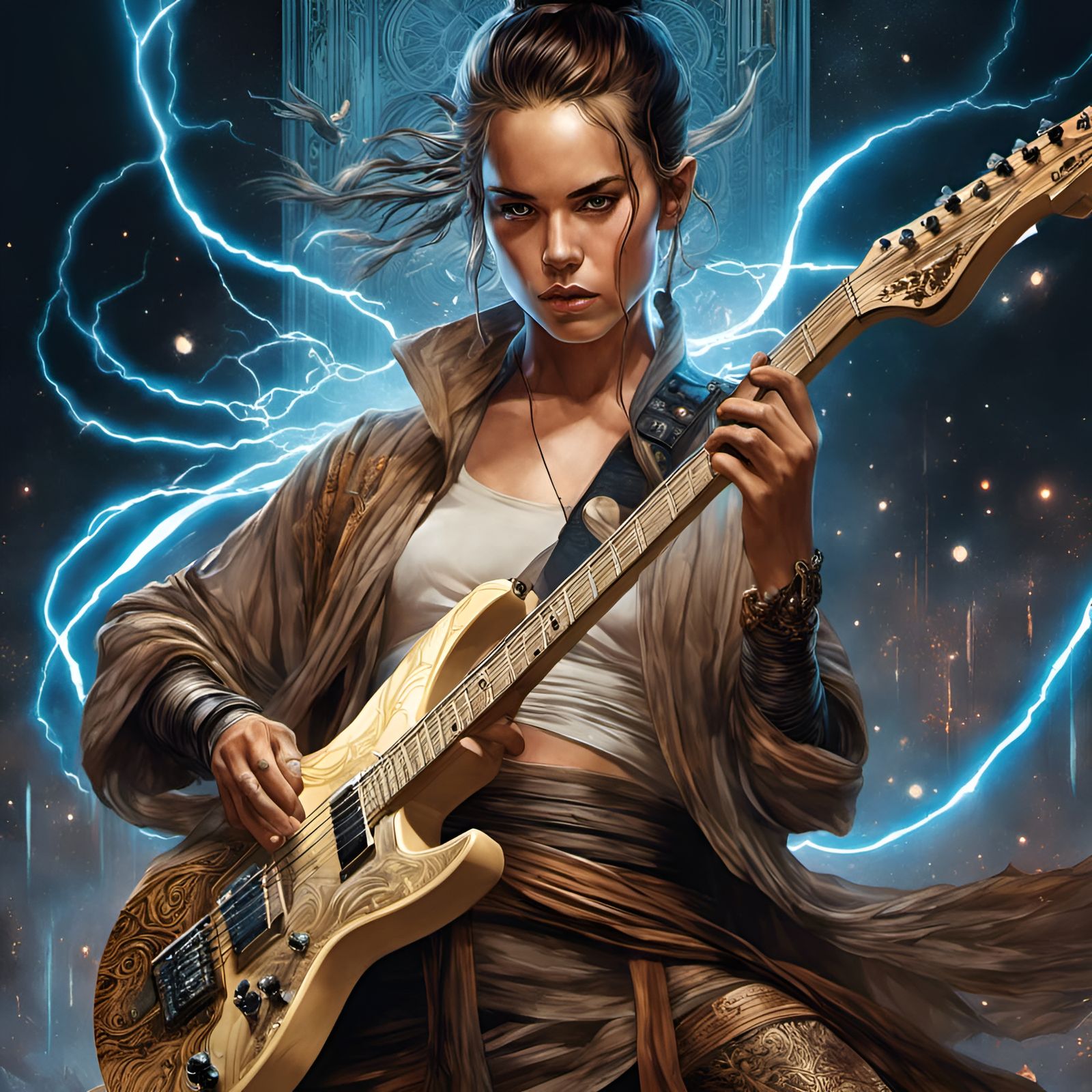 Jedi Rey Rocking Electric Guitar Portrait