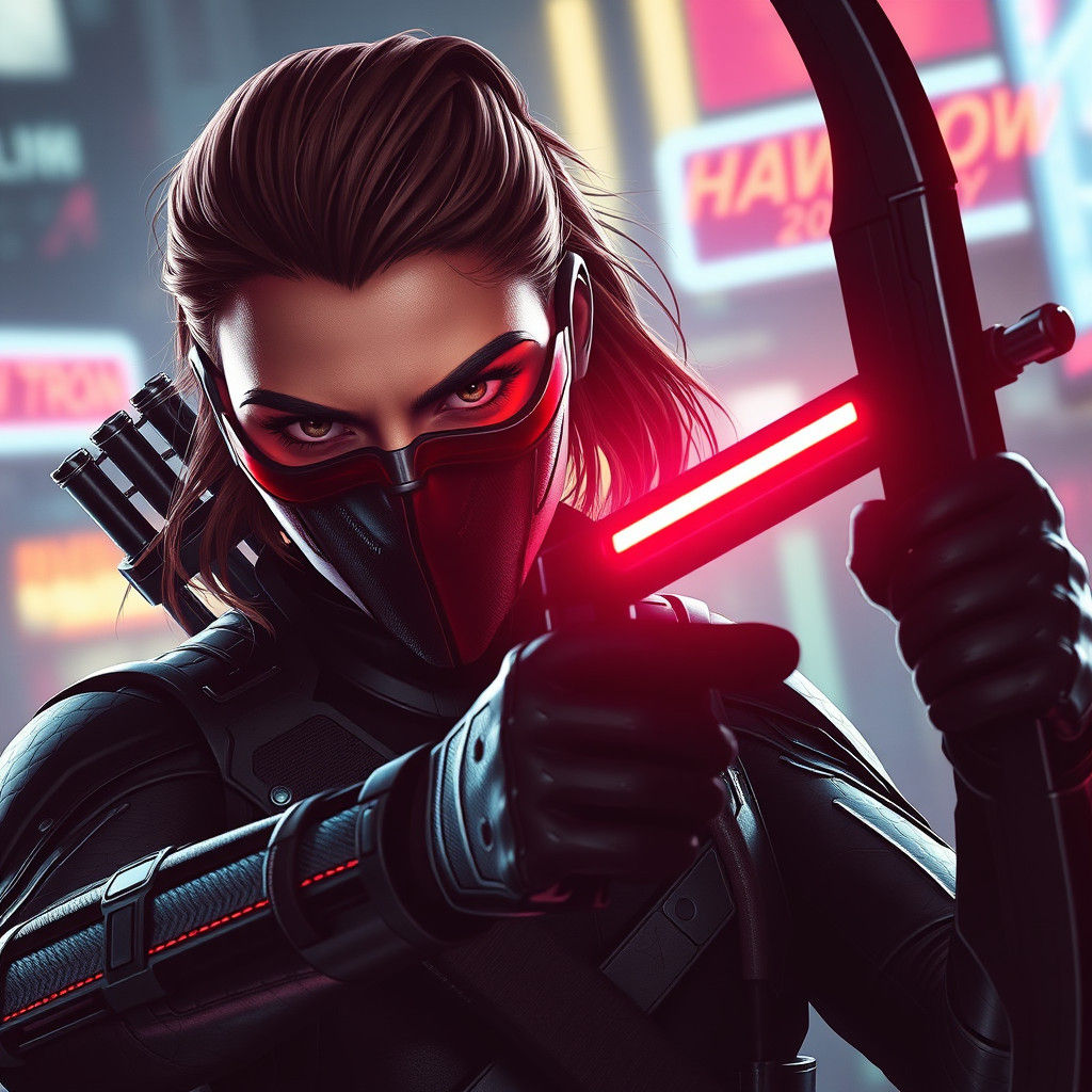 Black Widow and Hawkeye in Cyberpunk Neon City