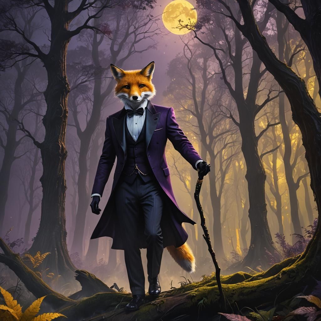 Mystical Fox Businessman in Dark Fantasy Art