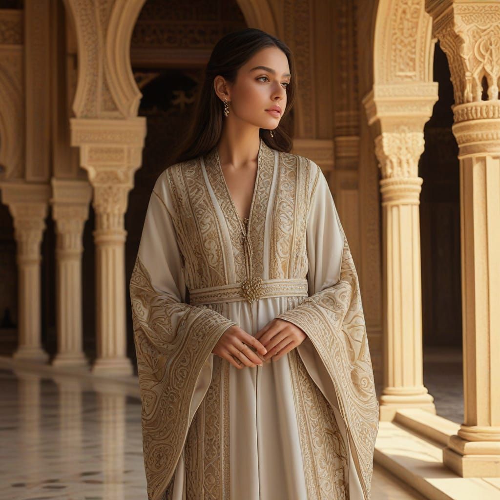 Elegant Woman in Ancient Arabian Architecture