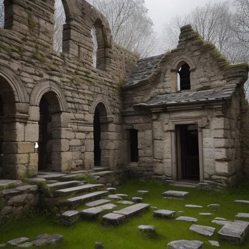 Ancient Ruins Photography: Church Foundations in Town Square