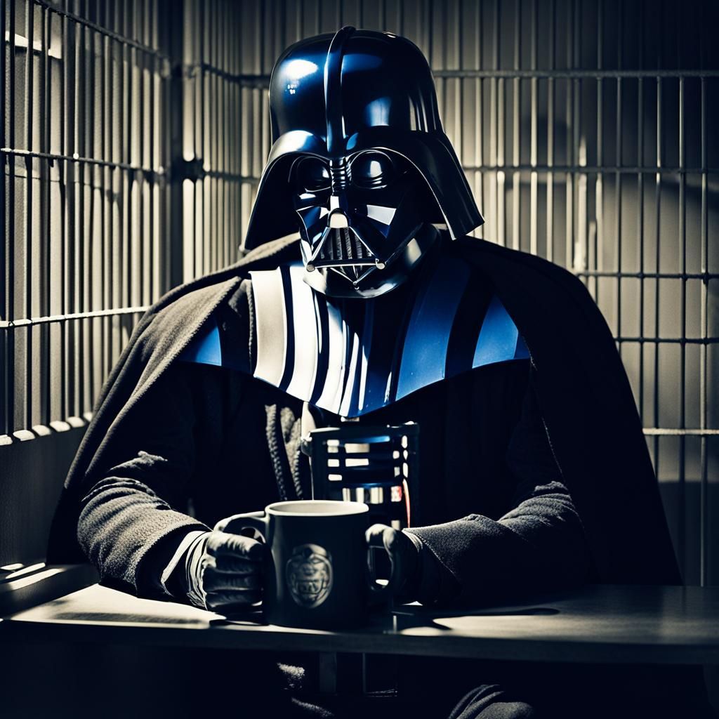 Darth Vader Mugshot in Film Noir Style