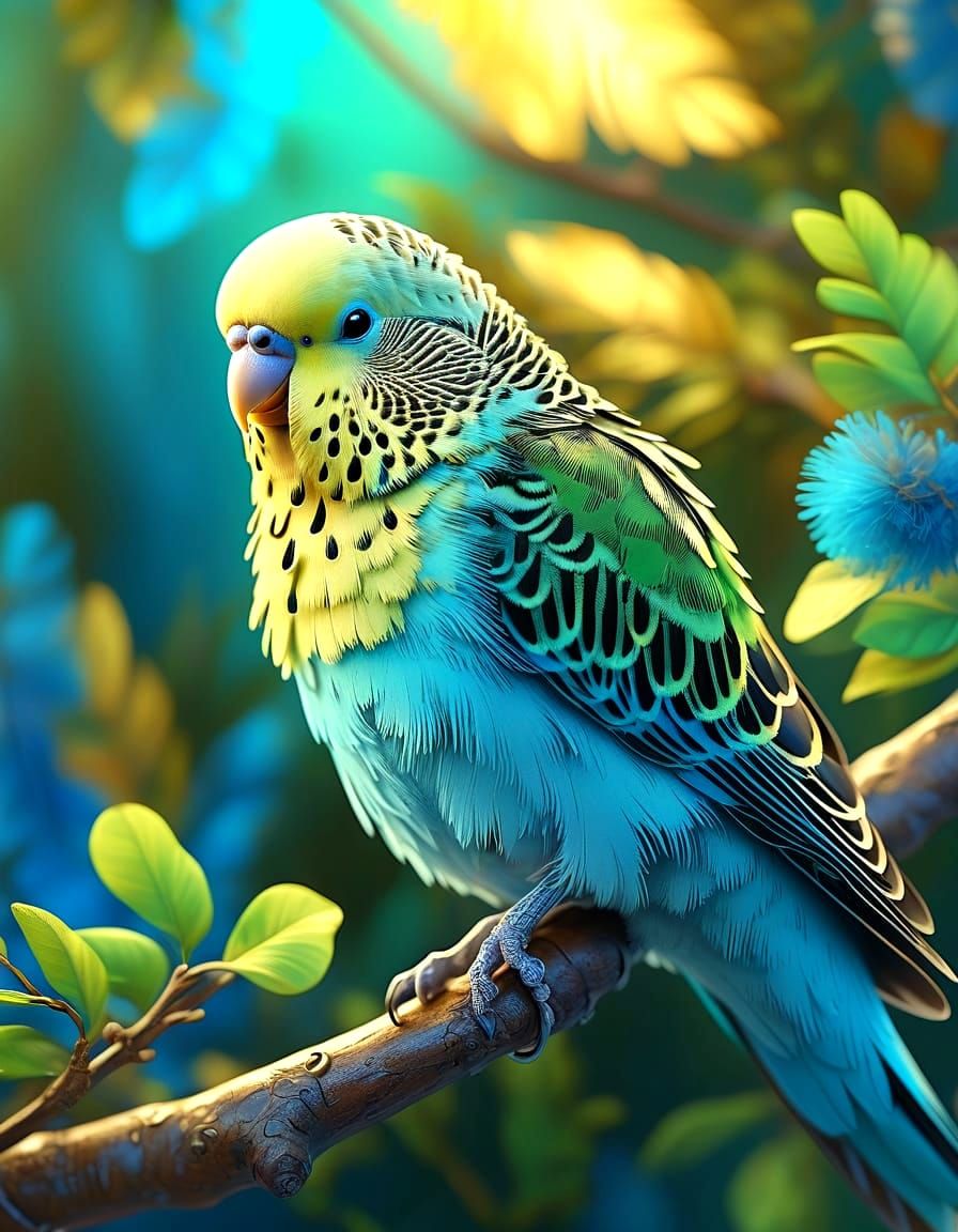 Vibrant Budgerigar in Oil Painting Style
