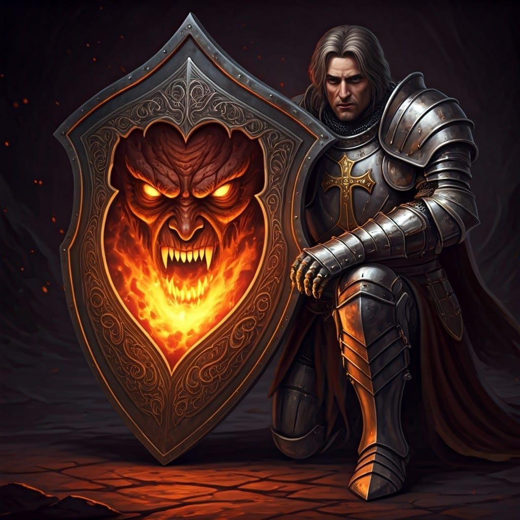 Knight in Shining Armor Confronts Fiery Demon