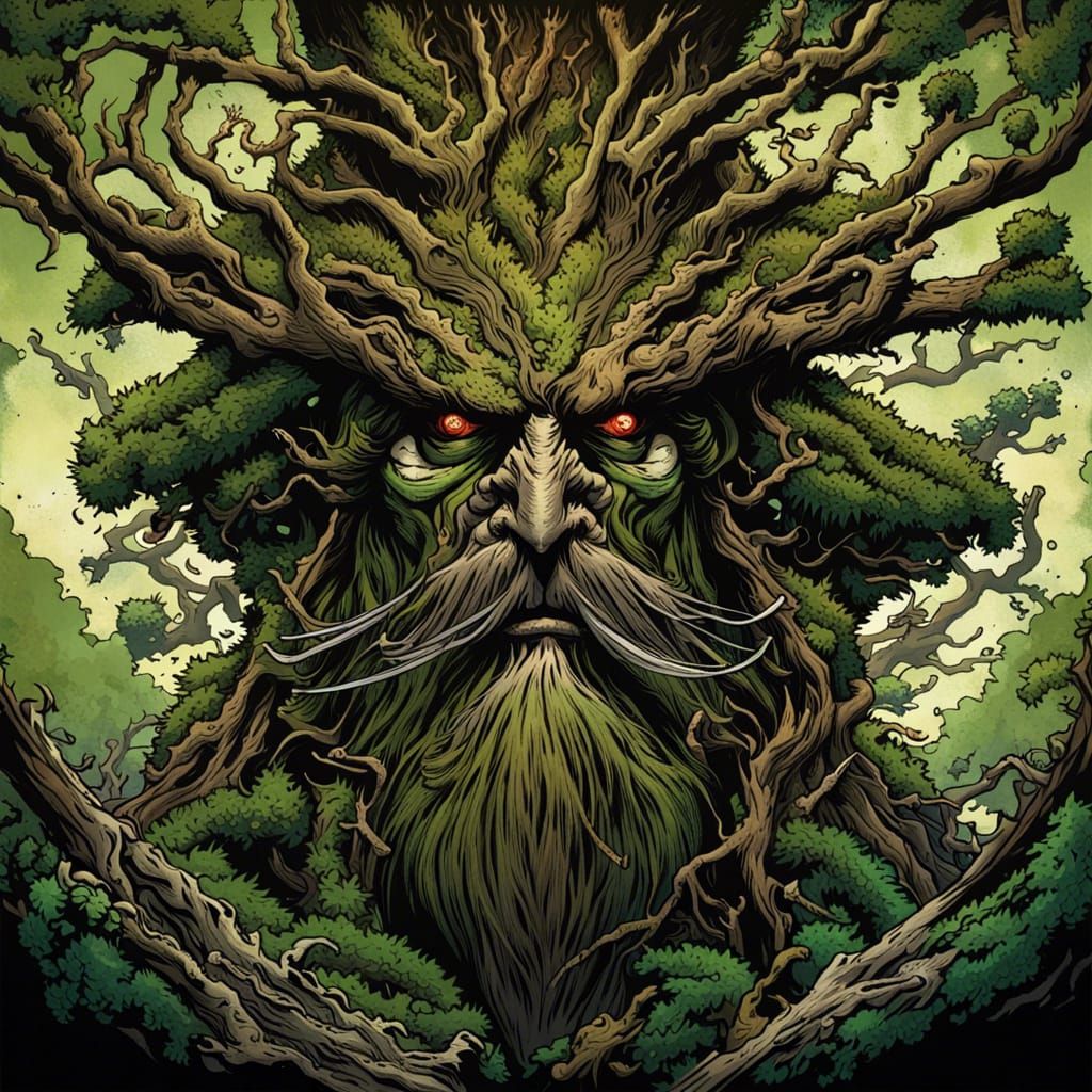Samurai Treebeard Hybrid in Comic Book Art Style