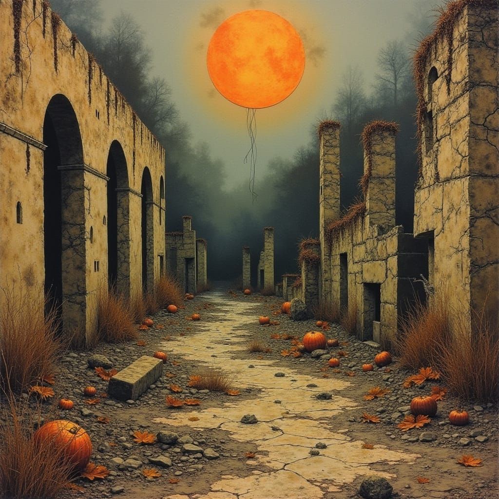 Autumnal Ruins in Haunting Surrealist Style