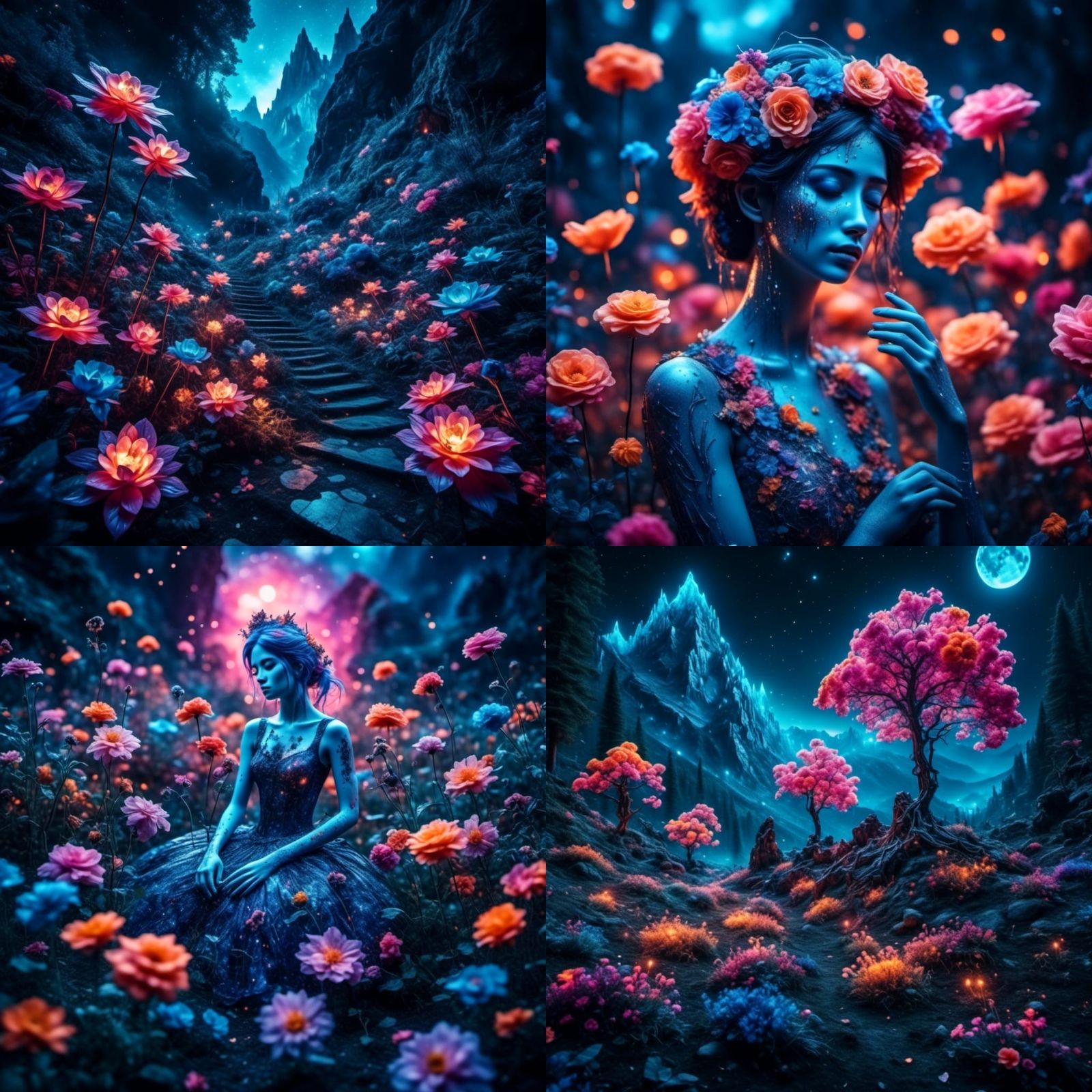 Surreal Ghostly Garden with Spectral Blooms