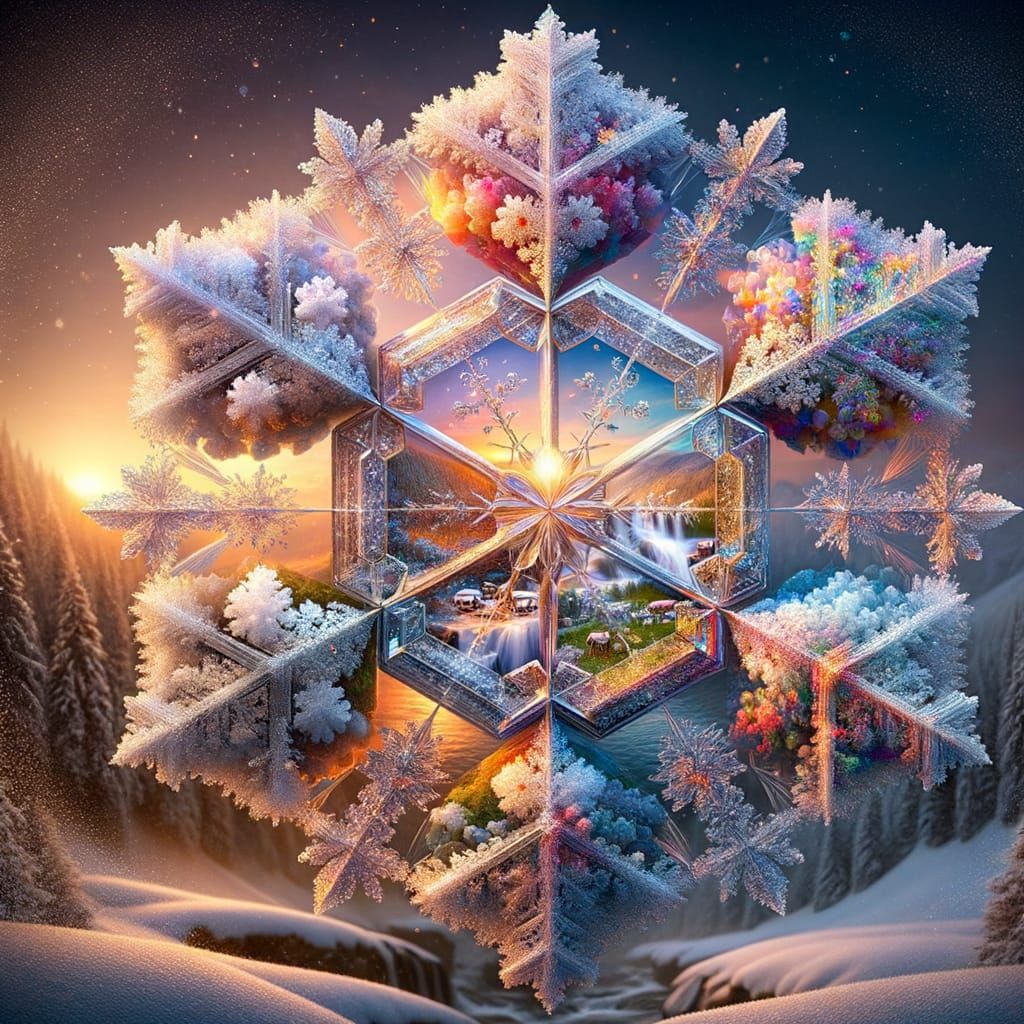 Surreal Snowflake Reflects Vibrant Wintertime and Serene Spr...