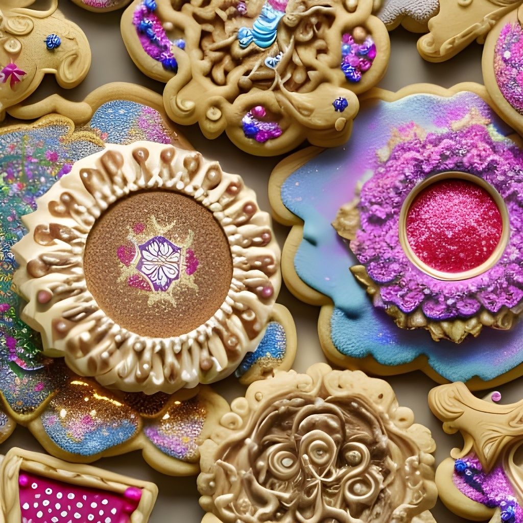 Ornate Cookies with Detailed Textures in 3D Rendering