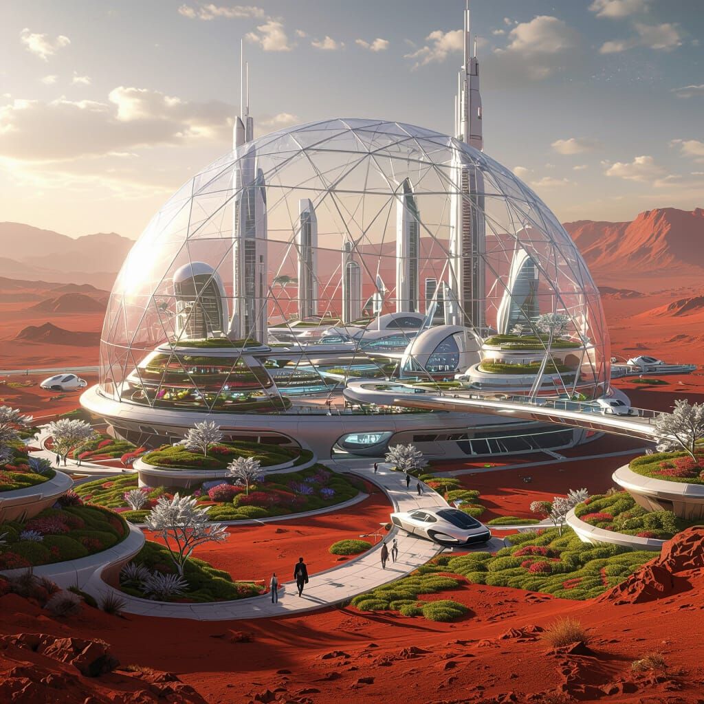 Martian Metropolis Under Geodesic Dome