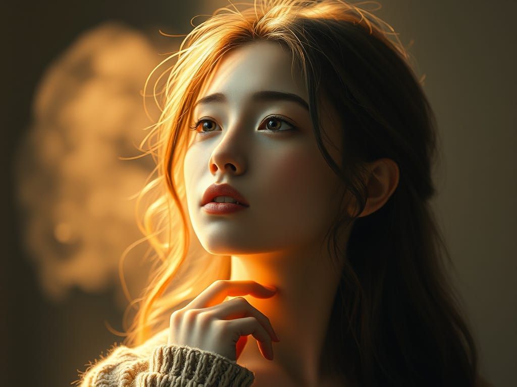 Feminine Portrait Softly Lit by Warm Candlelight