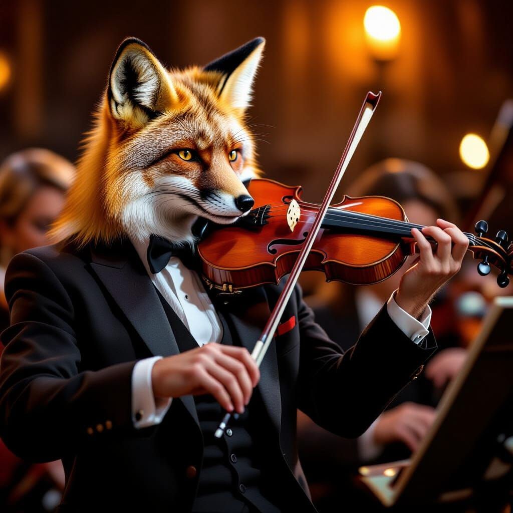 Surreal Musician Plays Fox Violin in Vintage Suit
