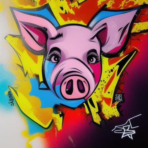 Female Superhero Pig in Graffiti Splash Art