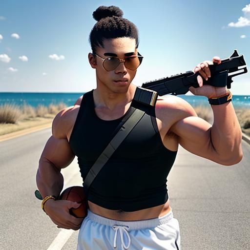 Cartoon Rabbit Flexing Muscles in Sunny Weather